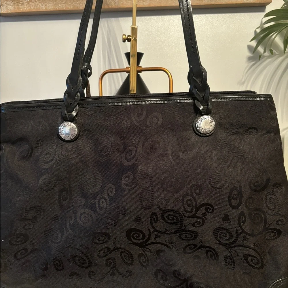 Brighton Black Canvas Leather Trim Tote Bag w/ Charm - Picture 3 of 8
